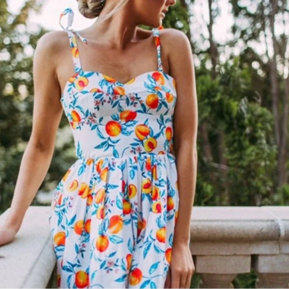 Amanda Uprichard White Mini Dress with Orange Peach Print